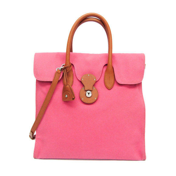 Ralph Lauren Ricky Women's Leather,Canvas Handbag,Shoulder Bag Brown,Pink - Picture 1 of 10